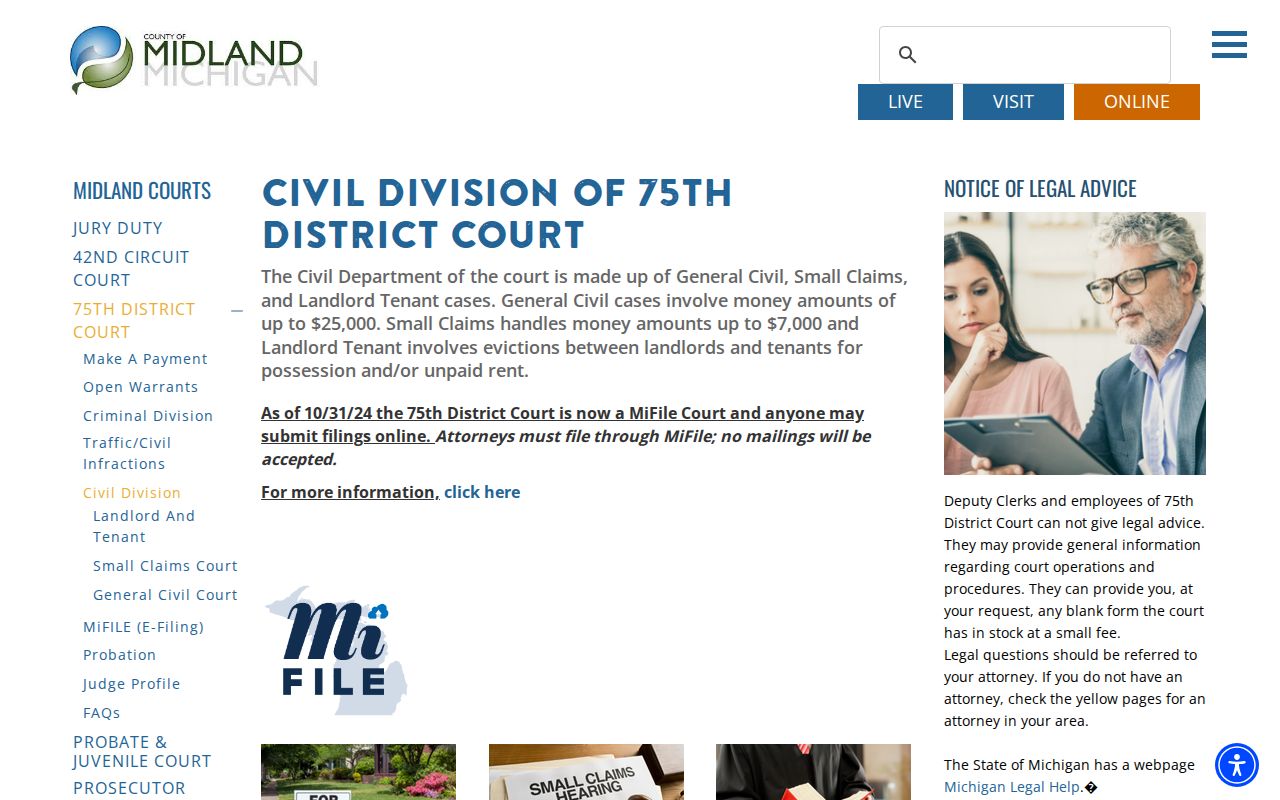 Midland County civil docket information from the 75th District Civil Division