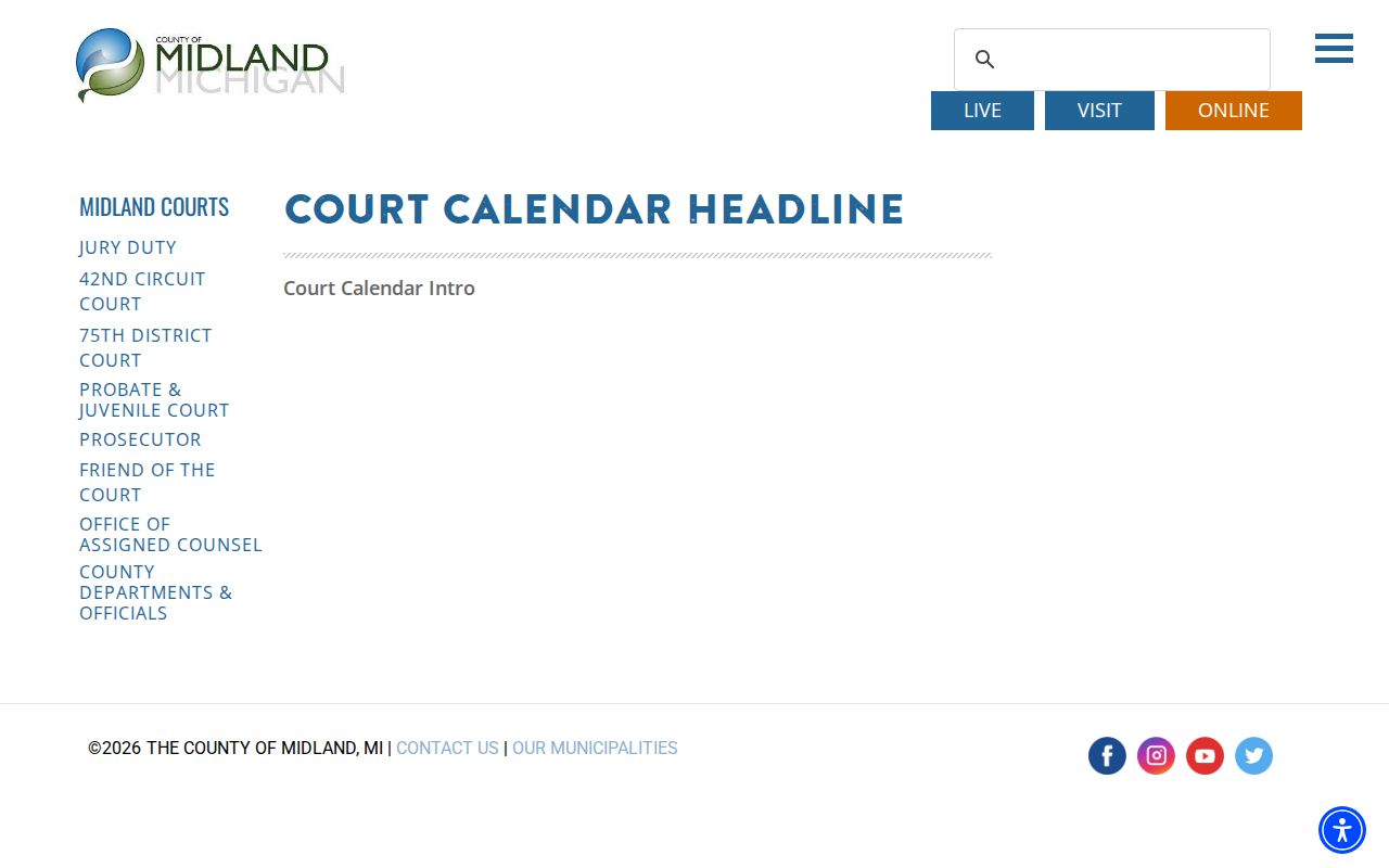 Midland County court calendar official landing page