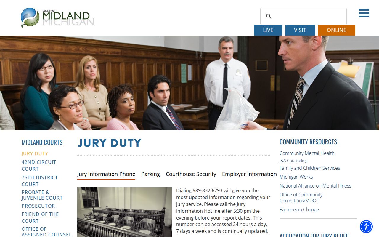 Midland County court calendar and jury duty official information