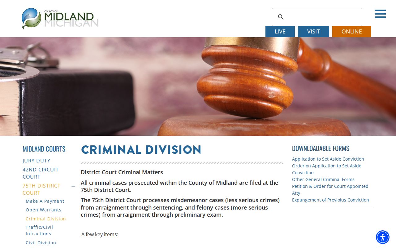 Midland County criminal docket information from the 75th District Court