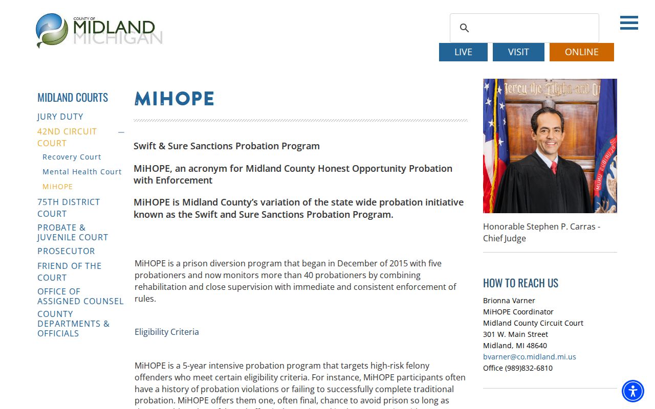Midland County criminal docket MiHOPE program information