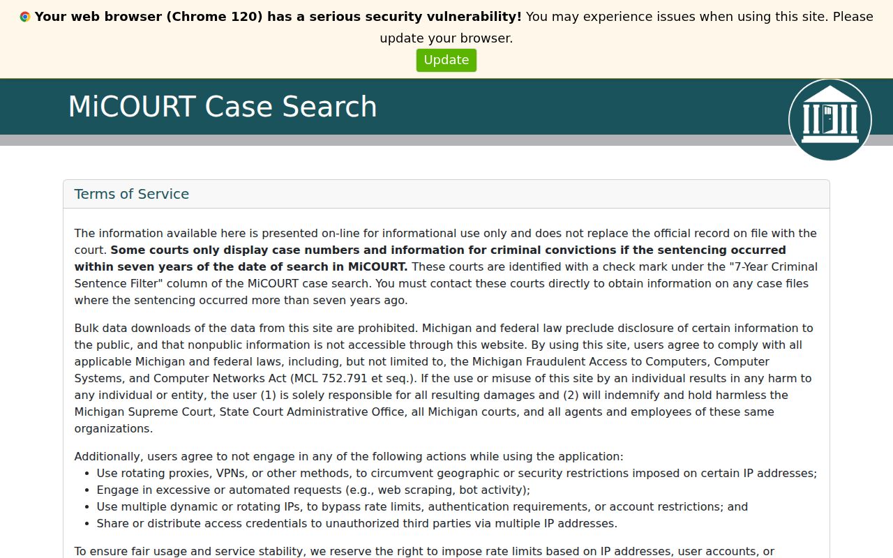 Midland County court docket case search through MiCOURT
