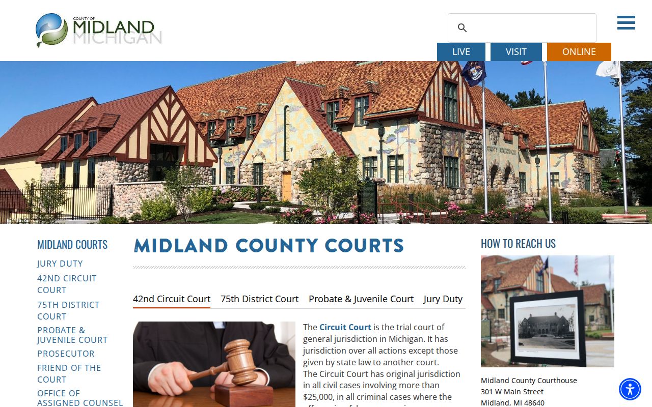 Midland County court docket courthouse and court access overview