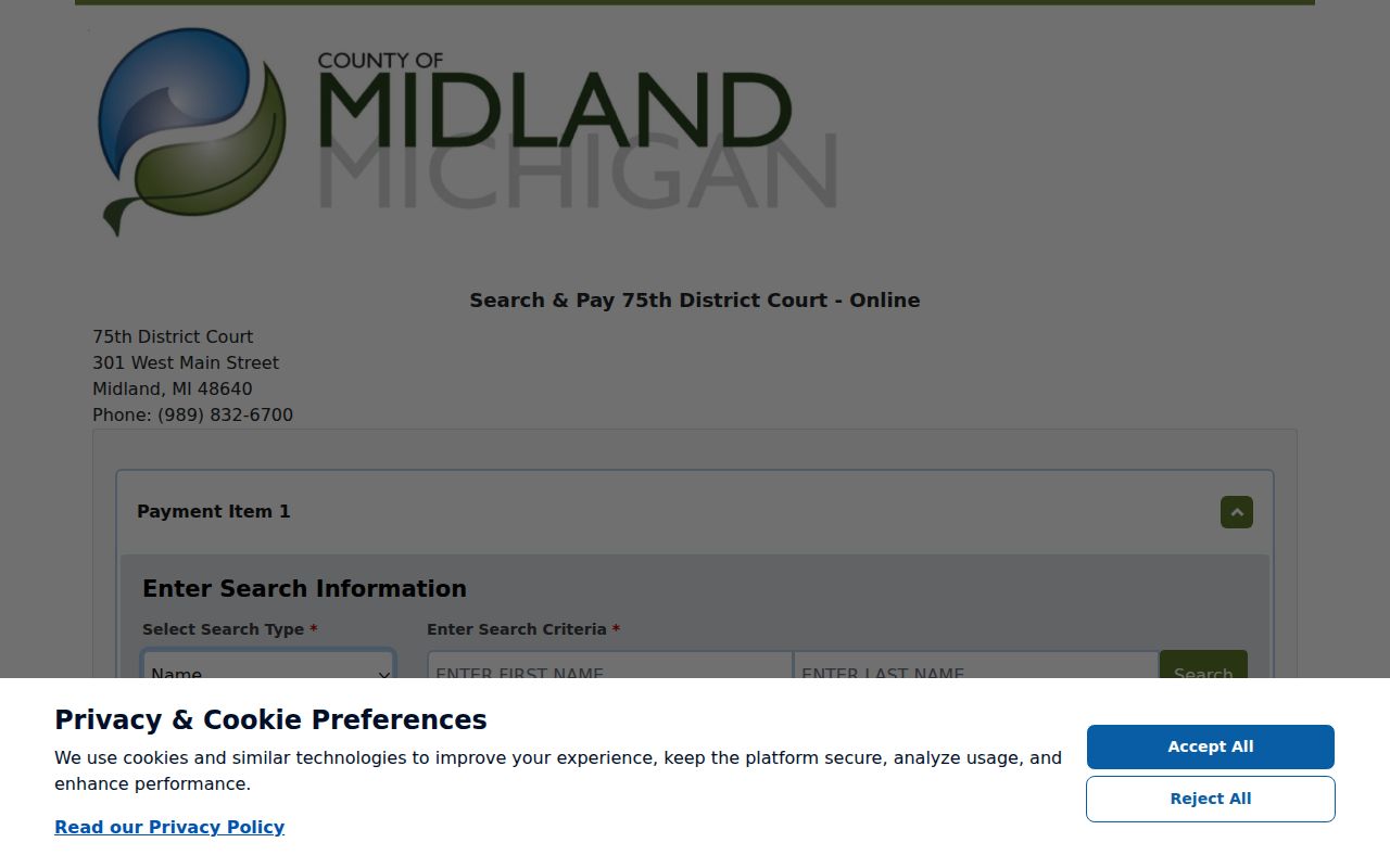 Midland County traffic ticket GovPros D75 payment portal